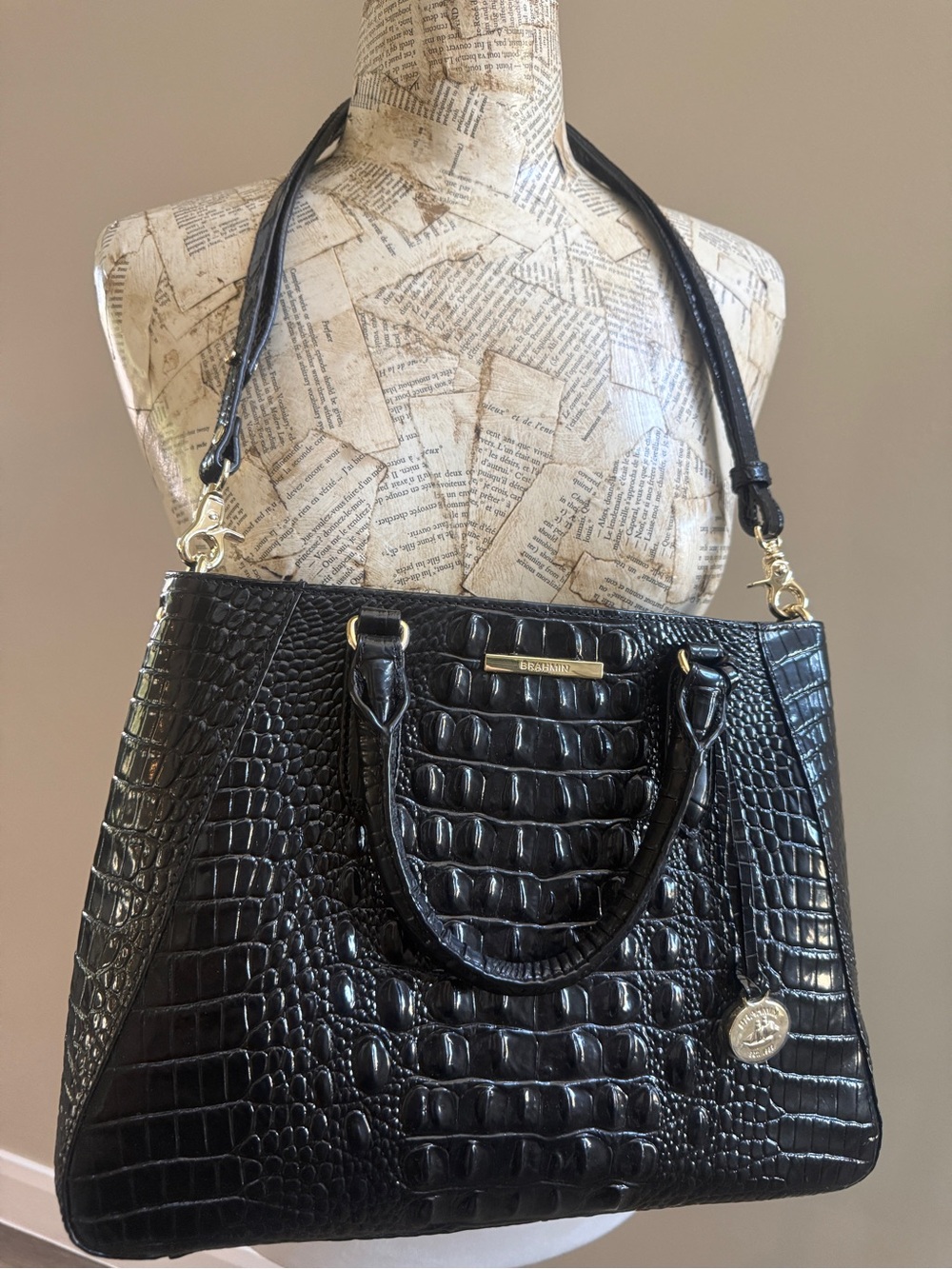Brahmin Black Croc-Embossed Tote Handbag - Small Irene Black Melbourne